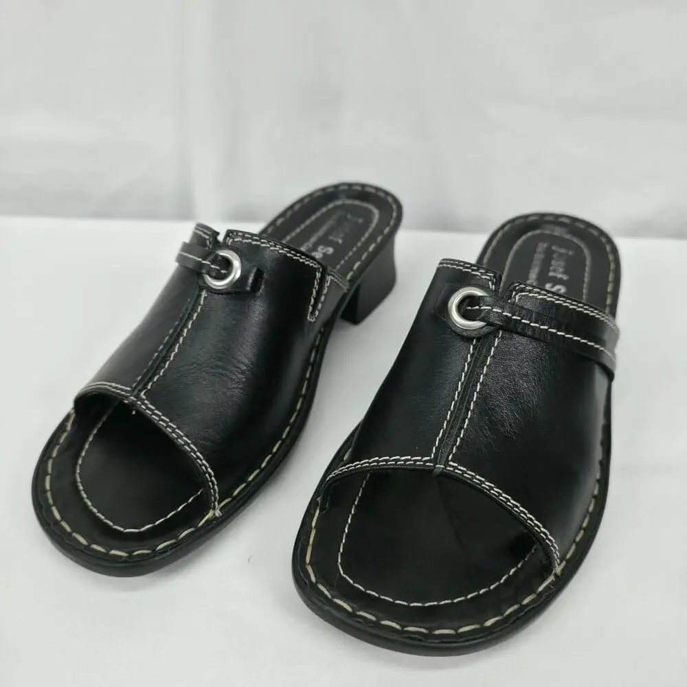 Josef Seibel Womens US 5.5 Black Leather Comfort Slide Sandals Low Heel